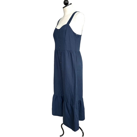 Frank and Oak Navy Blue Button Down Ruffle Sun Dress Sleeveless Size Medium - Picture 4 of 15